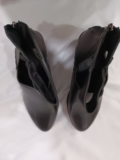 Women’s Leather Ankle Boots – Cut-Out Buckle Strap Booties with Back Zipper