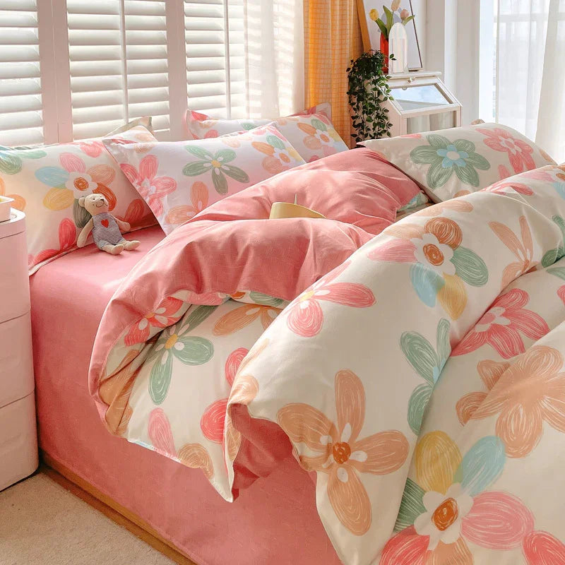 3 Piece Spring Floral Duvet Cover Set For Women Adults Home Bedroom Flowers Bedding Set With 2 Pillowcases Twin Full Queen King Size