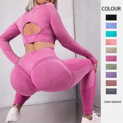 Leggings de fitness Tenues de sport Survêtements 2 pièces à manches longues et design évidé