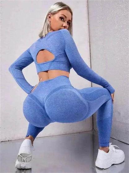 Leggings de fitness Tenues de sport Survêtements 2 pièces à manches longues et design évidé