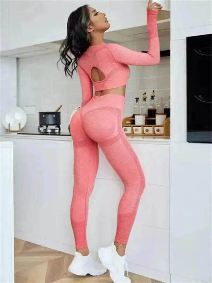 Leggings de fitness Tenues de sport Survêtements 2 pièces à manches longues et design évidé