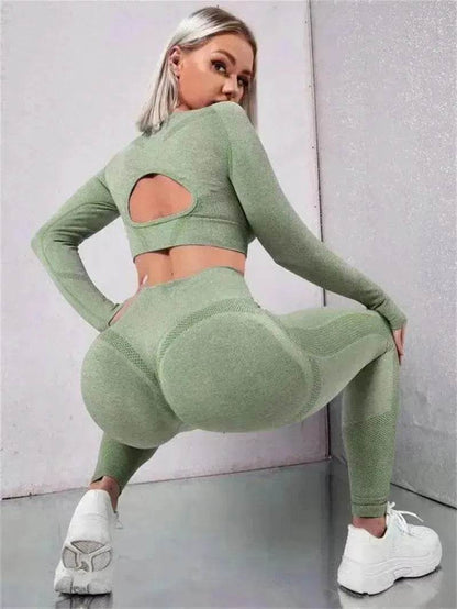 Leggings de fitness Tenues de sport Survêtements 2 pièces à manches longues et design évidé
