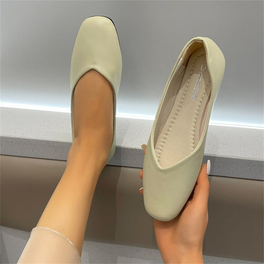 Square Toe Low Top Viscose Shoes Thick Heel Toe Box