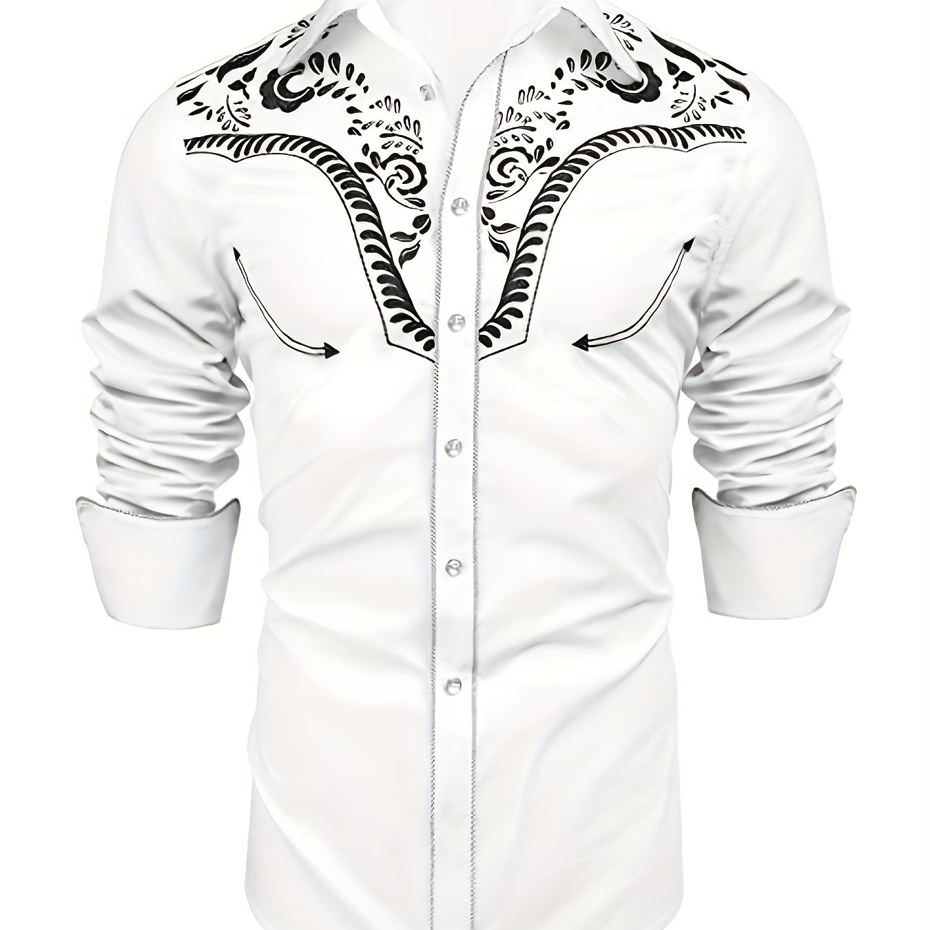 Western Cowboy Chic Long Sleeve Embroidered Shirt - Soft Cotton Blend, Elegant Design, Casual Style for Spring Fall Vacation Resort Wear - Men's Shirt for Outdoor Activities, Travel, and Leisure