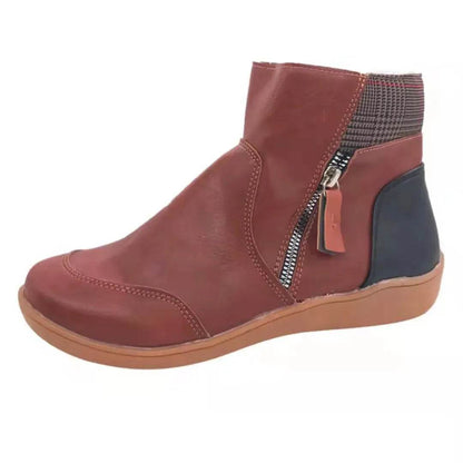 Winter Leather Stitching Flat Bottom Martin Boots With Zipper Plus Size
