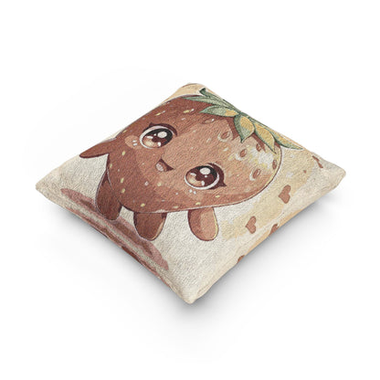 Kawaii Strawberry Character Pillow | Woven Decorative Pillow
