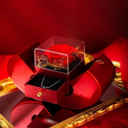 Boîte à bijoux de mode pomme rouge cadeau de Noël collier Rose éternelle pour fille fête des mères Saint Valentin cadeaux avec fleur artificielle Rose fleur boîte à bijoux