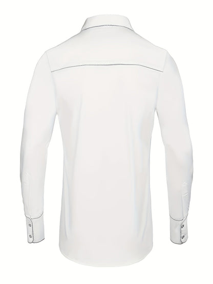 Western Cowboy Chic Long Sleeve Embroidered Shirt - Soft Cotton Blend, Elegant Design, Casual Style for Spring Fall Vacation Resort Wear - Men's Shirt for Outdoor Activities, Travel, and Leisure