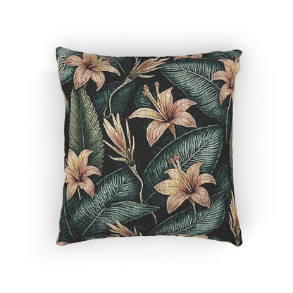 Tropical Lily Pattern Woven Pillow | Botanical Floral Throw Pillow