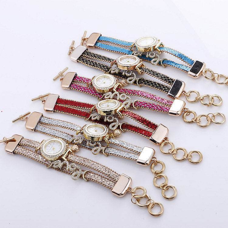 Fashion Women Rhinestone Leather Bracelet watch