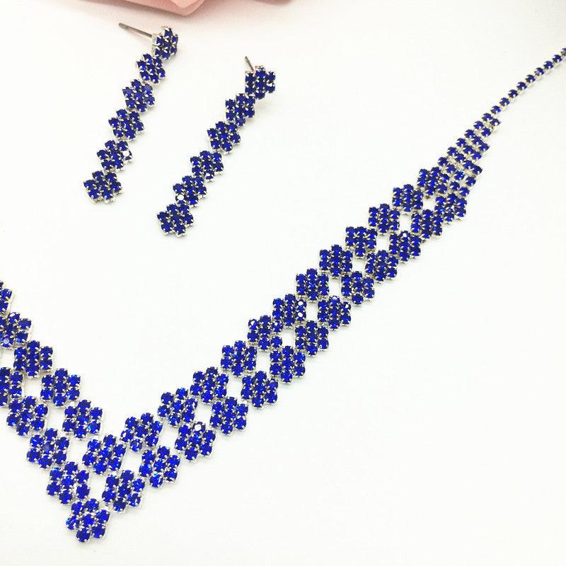 Bridal luxury double Diamond Pendant jewelry set wedding dress accessories