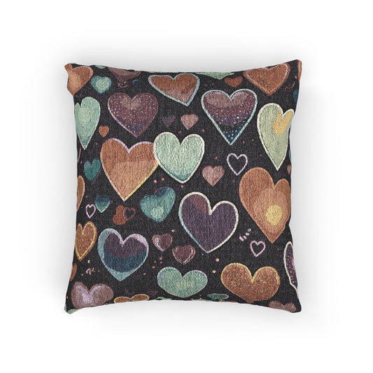 Oreiller tissé à motif de cœurs pastel | Coussin décoratif cœur, Décoration bohème