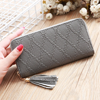 Women's Leather Clutch Wallet – Stylish Tassel Zip Purse with Card Holder Slots