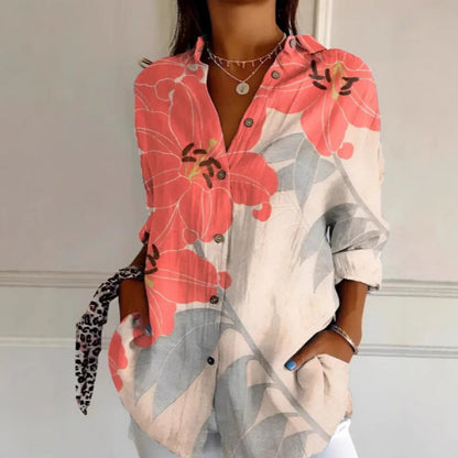 Women’s Floral Print Long-Sleeve Button Shirt – Casual Printed Cardigan Top | Sizes XS–5XL