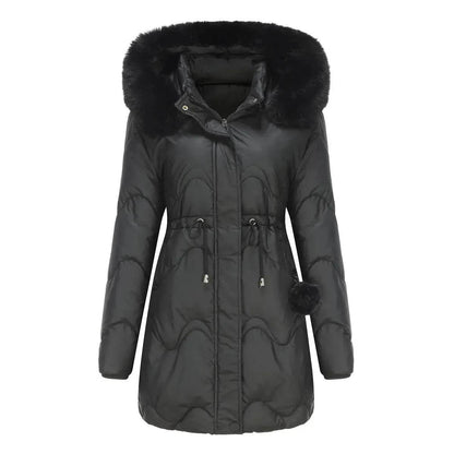 Autumn Winter Fur Collar cotton padded long winter jacket for women