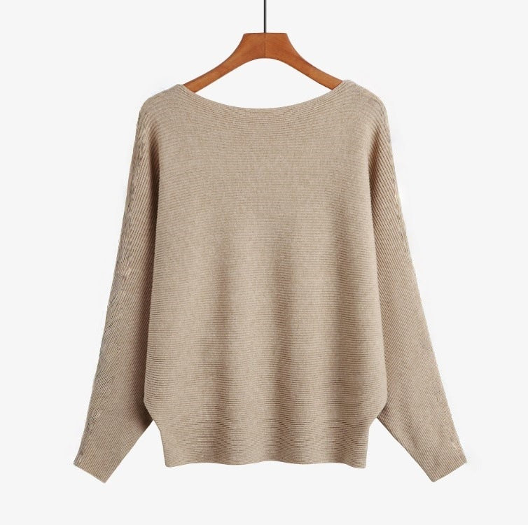 Women’s Halter Neck Batwing Knit Pullover Top – Stretchy Relaxed-Fit Casual Sweater