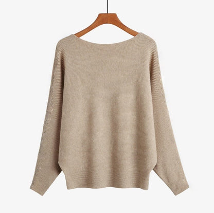 Women’s Halter Neck Batwing Knit Pullover Top – Stretchy Relaxed-Fit Casual Sweater