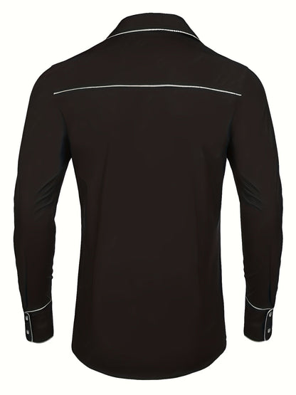 Western Cowboy Chic Long Sleeve Embroidered Shirt - Soft Cotton Blend, Elegant Design, Casual Style for Spring Fall Vacation Resort Wear - Men's Shirt for Outdoor Activities, Travel, and Leisure