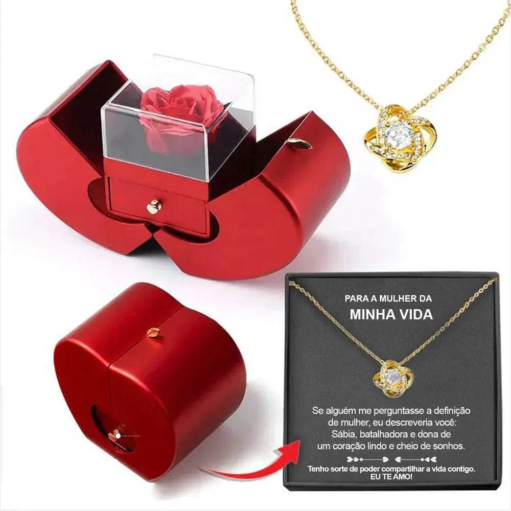 Boîte à bijoux de mode pomme rouge cadeau de Noël collier Rose éternelle pour fille fête des mères Saint Valentin cadeaux avec fleur artificielle Rose fleur boîte à bijoux