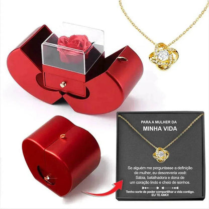 Boîte à bijoux de mode pomme rouge cadeau de Noël collier Rose éternelle pour fille fête des mères Saint Valentin cadeaux avec fleur artificielle Rose fleur boîte à bijoux
