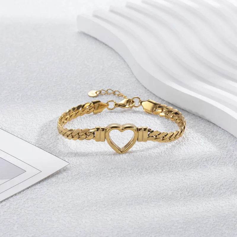 Mode Simple Creux Cœur Acier Titane Bracelet Saint-Valentin cadeau