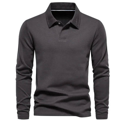 Fashion Plain Lapel Long-sleeved Polo Shirt Men's Casual Autumn Polo sweatshirt