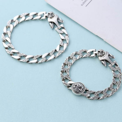 Sterling Silver Ornament Men's Trendy Rotating Skull Retro Fashion Tang Grass Pattern Bracelet