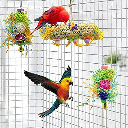 SHANTU Lot de 3 jouets à mâcher pour oiseaux, jouets à déchiqueter, jouets en luffa pour oiseaux, jouets de recherche de nourriture suspendus pour calopsittes, perruches, perroquets gris africains