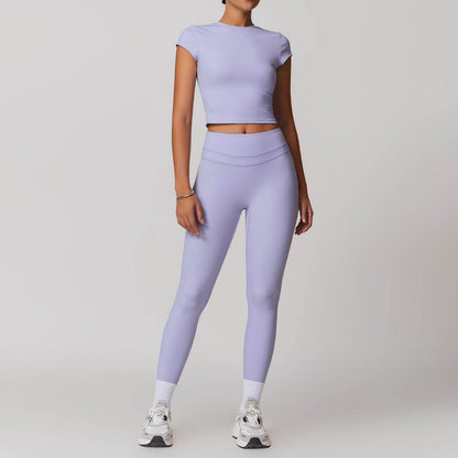 2pcs Nude feel short sleeve Workout Clothes for women Yoga Gym Clothes set