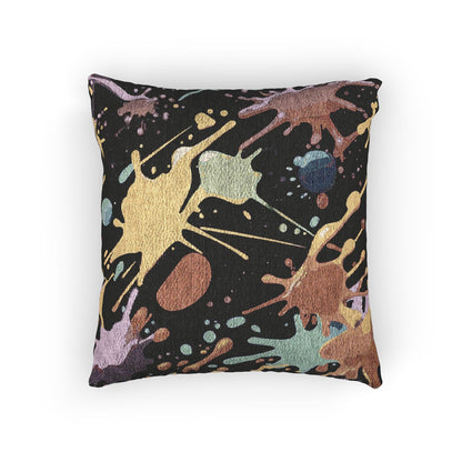 Abstract Paint Splatter Woven Pillow | Colorful Splash Pattern Cushion