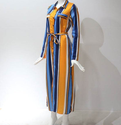 Robe longue à rayures en mousseline de soie à manches longues pour femmes, col en V, sexy, élégante et décontractée, printemps-été