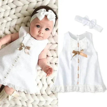 Robe de baptême sans manches à nœud pour bébé fille