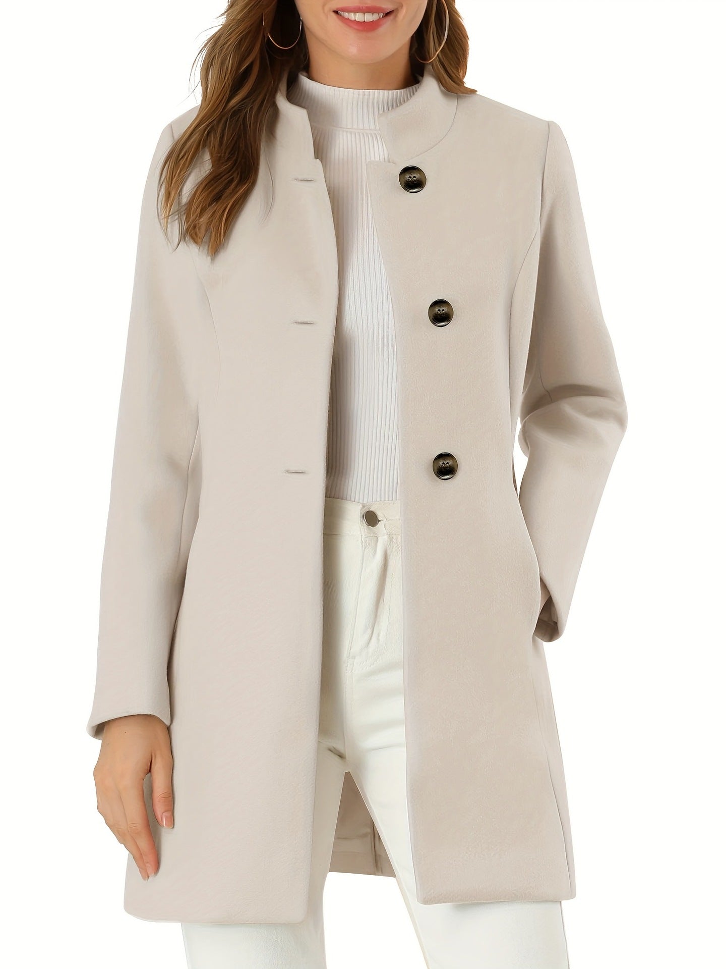 Women’s Solid Color Winter Coat – Casual Warm Long Sleeve Autumn & Winter Jacket