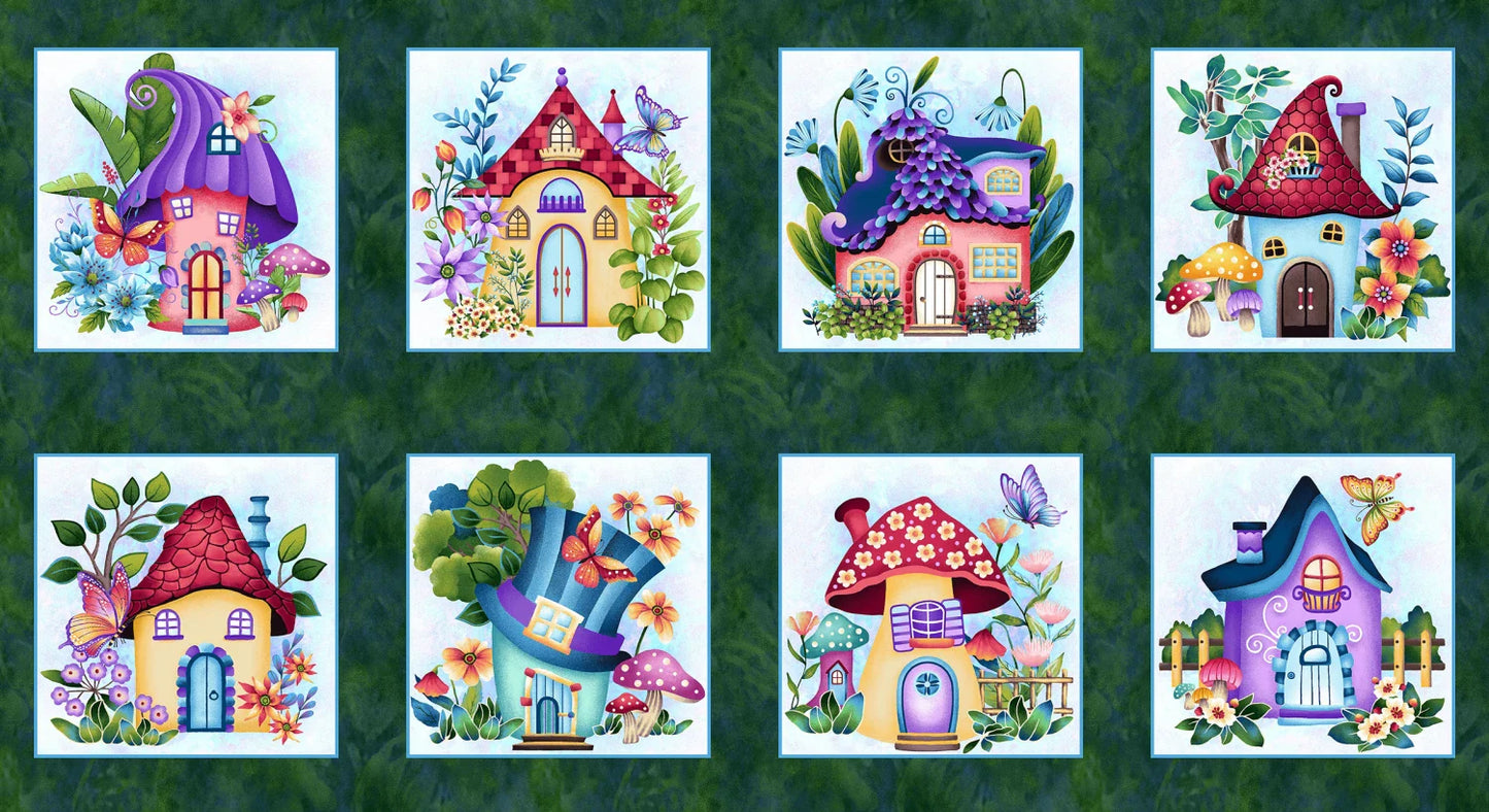 Down the Fairy Path - Forest Multi Fairy House Blocks Panel - 3437-66
