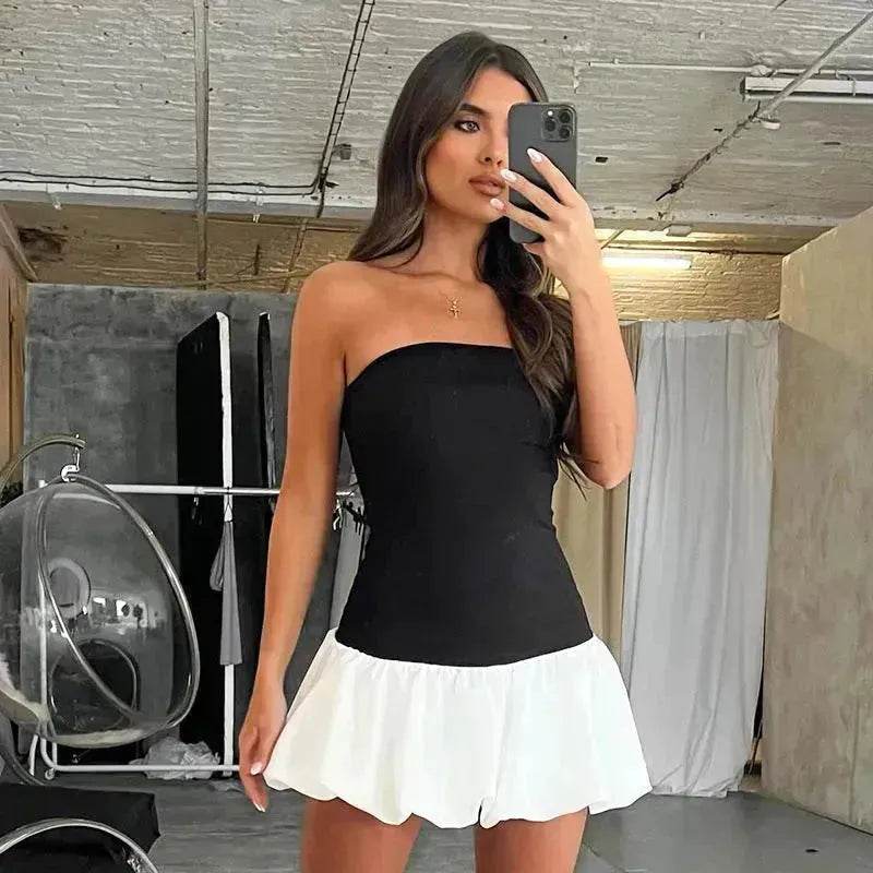 Robe chic bustier tube couleur unie plissée pour l'été, mini-robe patineuse courte à la mode pour femme, robe de soirée cocktail pour femmes