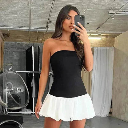 Robe chic bustier tube couleur unie plissée pour l'été, mini-robe patineuse courte à la mode pour femme, robe de soirée cocktail pour femmes
