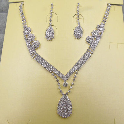 Drill Water Drop Shape Bridal Necklace, Earrings Set Wedding Accessories