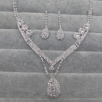 Drill Water Drop Shape Bridal Necklace, Earrings Set Wedding Accessories
