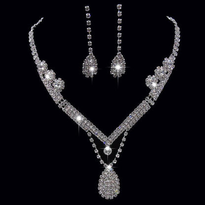 Drill Water Drop Shape Bridal Necklace, Earrings Set Wedding Accessories