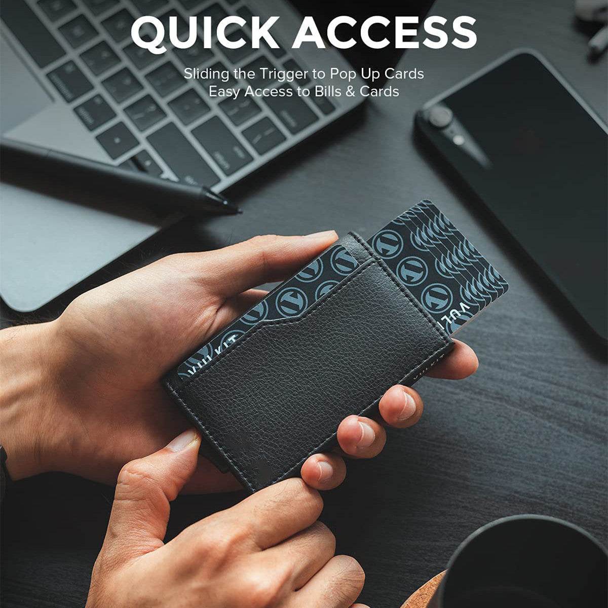 Credit Card Case With Double Id Window Rfid Blocking Automatic Leather Up Card Wallet
