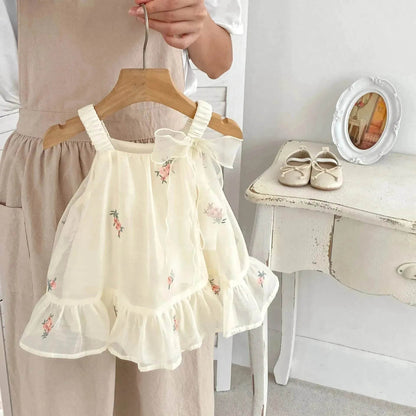 Bébé fille nouveau-née Bloomer en maille brodée avec jupe Robe décontractée pour bébé fille