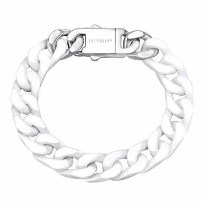 Spliced White Ceramic Cuban Link Chain Bracelet