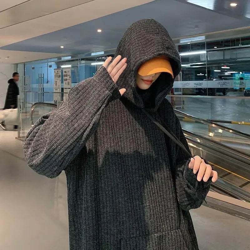 American Oversized Drawstring Turtleneck Hoodie Sweatshirt Men