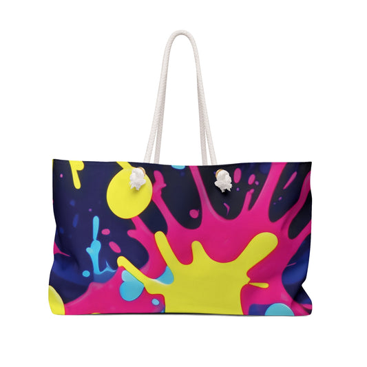 Sac de voyage Weekender néon éclaboussures de peinture | Fourre-tout de voyage coloré | Sac cabas pour maman débordée