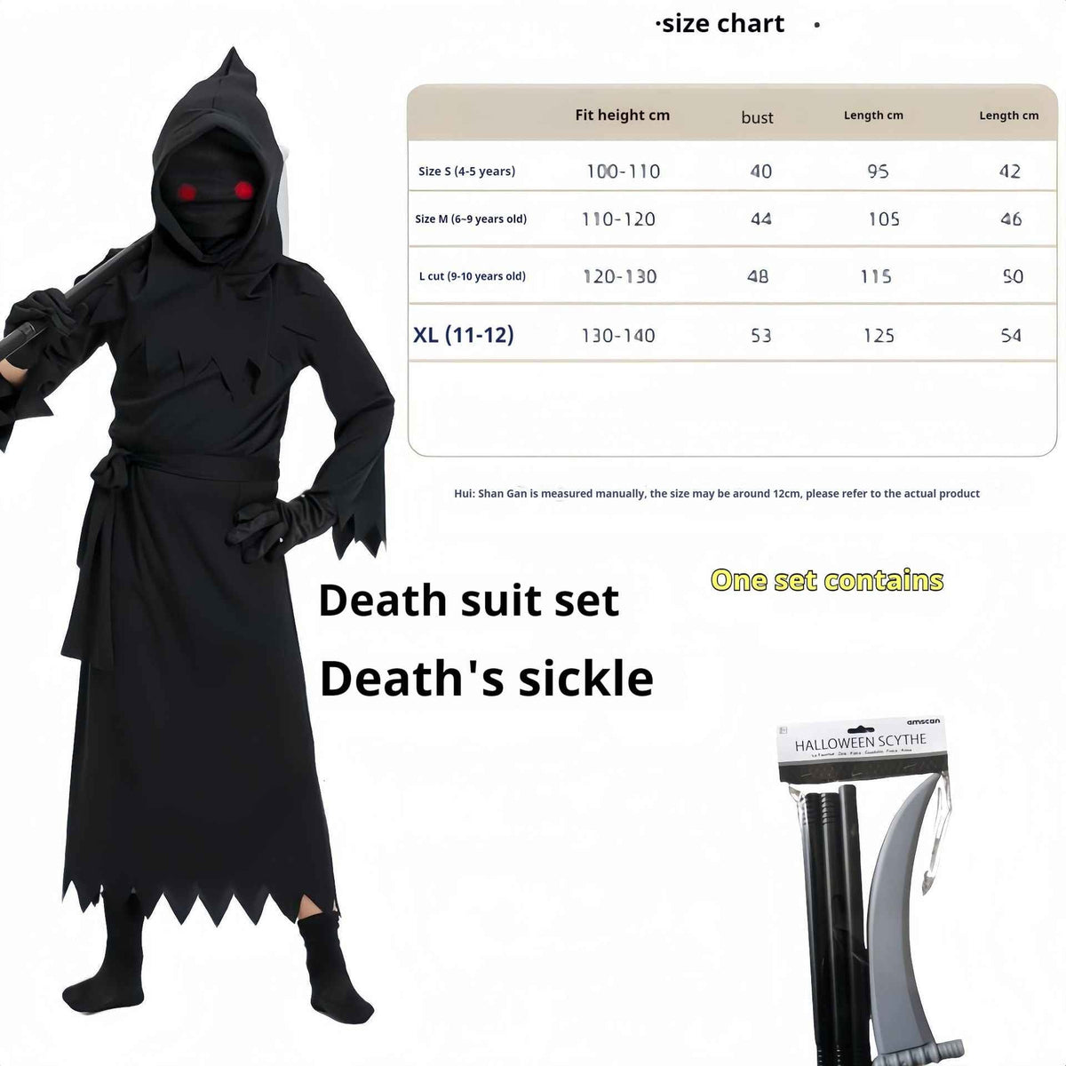 Children's Grim Reaper Halloween Costume – Hooded Cosplay Outfit for Boys & Girls
