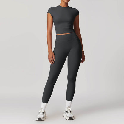 2pcs Nude feel short sleeve Workout Clothes for women Yoga Gym Clothes set