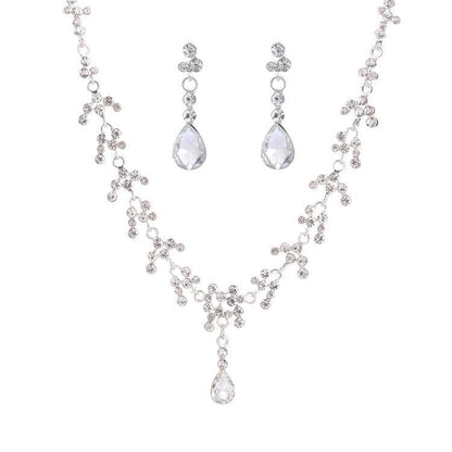 Drop Bride Wedding Diamond Necklace Earrings Set