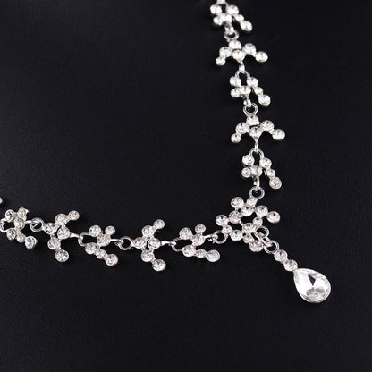 Drop Bride Wedding Diamond Necklace Earrings Set