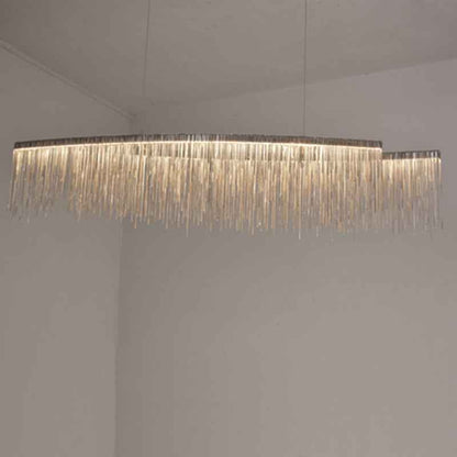 Personalized Minimalist Chandelier – Modern Silver Aluminum Pendant Light with Tassel Design for Dining & Living Room