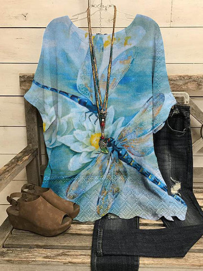 Summer Loose blouse Round Neck Short Sleeve Cotton And Linen Top For Women